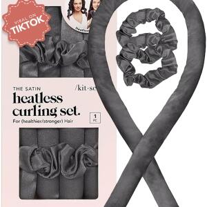 Kitsch Satin Heatless Curling Set for No Heat Soft Curls, 1 Pack (Charcoal), Overnight Hair Curlers & Curling Rod Headband, Frizz Free Styling, Gentle Rollers for All Hair Types