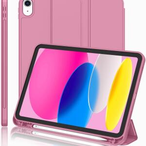 iMieet Case for New iPad 10.9 Inch (10th Gen, 2022) - Trifold Stand with Pencil Holder, Soft TPU Back, and Auto Wake/Sleep (Pale Violet Red)