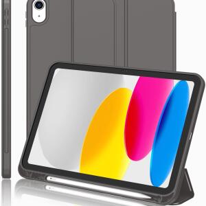 iMieet Case for New iPad 10.9 Inch (10th Gen, 2022) - Trifold Stand with Pencil Holder, Soft TPU Back, and Auto Wake/Sleep (Space Gray)