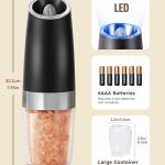 Sangcon Gravity Electric Salt and Pepper Grinder Set Automatic Shakers Mill Grinder with LED Light, Battery Powered Adjustable Coarseness One Hand Operation