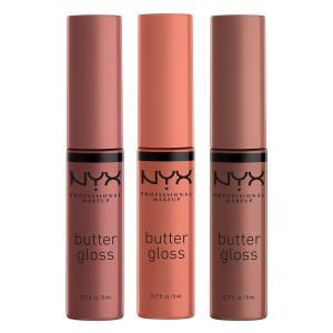 NYX PROFESSIONAL MAKEUP Butter Gloss Brown Sugar, Pack Of 3 (Sugar High, Spiked Toffee, Butterscotch), Non Sticky Lip Gloss