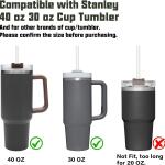 Replacement Straw Compatible with Stanley 40 oz 30 oz Cup Tumbler, 6 Pack Reusable Straw with Cleaning Brush, Clear Plastic