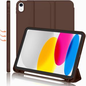 iMieet Case for New iPad 10.9 Inch (10th Gen, 2022) - Trifold Stand with Pencil Holder, Soft TPU Back, and Auto Wake/Sleep (Chocolate)