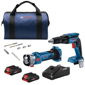 Bosch 18V Brushless Screwgun and Cut-Out Power Tool Combo Kit with Soft Case, 2 Batteries and Charger