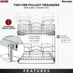 Rev-A-Shelf Two Tier Pull-Out Baskets 14.75 W x 19 H x 22 D Inch Cabinet Mount Chrome Metal Soft Close Sliding Basket Kit