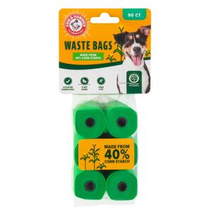 Arm and Hammer 90 Count Dog Waste Bags Pet Travel - Green Collapsible Disposable Travel Kit, Cornstarch Component