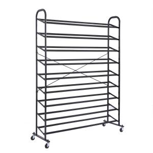 MZG 59 Inch 9 Tier 54 Pair Black Steel Shoe Rack 