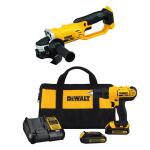 DEWALT 20V 1/2-inch Cordless Drill Kit and 20V Max 4.5-inch Cordless Angle Grinder