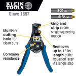 Klein Tools Katapult Wire Strippers, Solid 8-20 AWG, Stranded 10-22 AWG