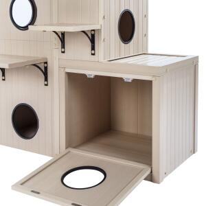 New Age Pet Maple Cat House Off White 4 Tunnels and Hidden Litter Box Compartment, Easy Assembly, Eco Friendly Material