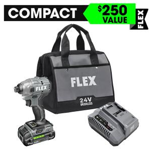 FLEX 1/4-in Brushless Cordless Impact Driver, COMPACT 24-Volt (Includes 1 Battery, Charger, and Soft Bag)