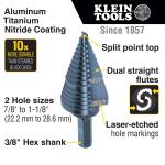 Klein Tools 7/8-Inch to 1-1/8-Inch 2-Step Drill Bit, Double-Fluted - KTSB11