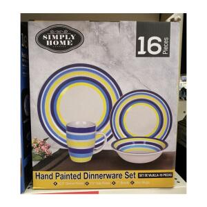 Simply Home Hand Painted Dinnerware Set 16 pcs Yellow/Blue/Black