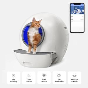 els pet Spaceship Self Cleaning Automatic Smart Litter Box, Extra Lage for Multi Cats (Off White) 