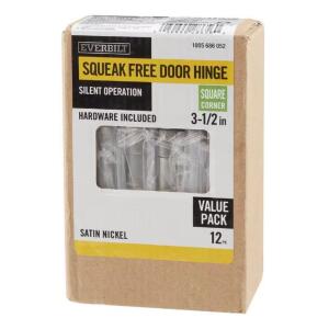 Everbilt 3-1/2 in. Square Radius Satin Nickel Squeak-Free Door Hinge (12-Pack)