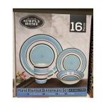 Simply Home Hand Painted Dinnerware Set 16 pcs Teal