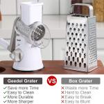 Geedel Rotary Cheese Grater, Kitchen Mandoline Vegetable Slicer with 3 Interchangeable Blades, Easy to Clean Rotary Grater Slicer for Fruit, Vegetables, Nuts