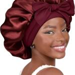 YANIBEST Satin Bonnet Silk Bonnet, Burgundy, for Sleeping Double Layer Satin Lined Hair Bonnet with Tie Band, for Women Curly Hair