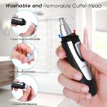 Ear and Nose Hair Trimmer: 2024 model with dual-edge blades for easy cleaning. Painless battery-operated trimmer for eyebrows and facial hair, IPX7 waterproof, suitable for men and women.