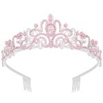 Didder Pink Opal Tiara: Elegant crown with combs for women and girls, perfect for weddings, proms, birthdays, and Halloween costumes.