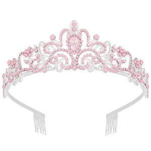 Didder Pink Opal Tiara: Elegant crown with combs for women and girls, perfect for weddings, proms, birthdays, and Halloween costumes.