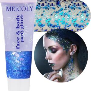 MEICOLY Chameleon Blue Body Glitter 50ml, Chunky Glitter Gel for Face, Body, and Hair. Color Changing Sparkling Glitter for Festivals and Parties.