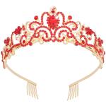 Didder Gold Tiaras: Elegant red rhinestone crowns with combs for women and girls, perfect for weddings, proms, and birthday parties.