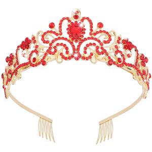 Didder Gold Tiaras: Elegant red rhinestone crowns with combs for women and girls, perfect for weddings, proms, and birthday parties.