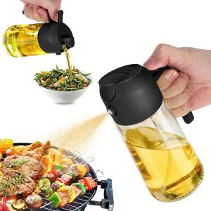 TrendPlain 16oz Oil Dispenser Bottle for Kitchen 470ml Olive Oil Bottle 2 in 1 Olive Oil Dispenser and Oil Sprayer Black Oil Sprayer for Cooking, Salad, Barbecue.