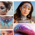 MEICOLY Red Face Body Glitter 50ml, Halloween Christmas Face Glitter Gel, Sparkling Glitter Face Paint, Festival Rave Accessories Glitter Makeup, Mermaid Body Glitter Gel for Women and Kids