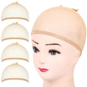 FANDAMEI Wig Cap, 4PCS Light Brown Mesh Wig Cap Net, Closed End Hair Mesh Net Wig Caps, Liner Weaving Caps, for Women, Men, Kids