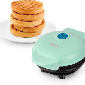 DASH Mini Waffle Maker -Waffle Mold, Nonstick Waffle Iron with Quick Heat-Up, PTFE Nonstick Surface (Aqua)