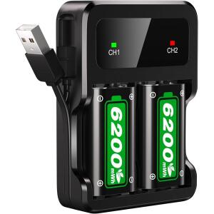 Ukor Fast Charging 2x6200mWh Rechargeable Battery Packs with Charger