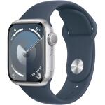 Apple Watch Series 9 with Silver Aluminum Case with Storm Blue Sport Band S/M