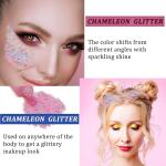 MEICOLY Chameleon Baby Pink Body Glitter: Color-changing glitter from pink to purple. Perfect for festivals, parties, Halloween, and as chunky glitter for face, body, and hair.