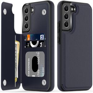 LETO Galaxy S22 Case,Luxury Flip Folio Leather Wallet Case Cover 6.1" Navy Blue