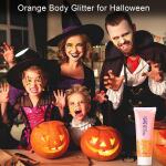 MEICOLY Orange Body Glitter: Sparkling chunky face glitter gel for Halloween makeup. Ideal for concerts, music festivals, and raves, plus mermaid hair glitter for women.