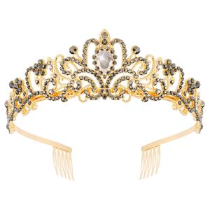 Didder Gold AB Black Rhinestone Princess Tiaras and Crowns for Women and Girls, Gothic Queen Tiara Crown, Halloween Costume Party, Wedding, Prom, Medieval Headpiece.