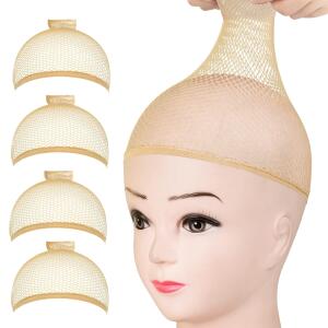 FANDAMEI Wig Caps Net, Light Brown Wig Cap for women, 4PCS Wig Caps Mesh Net Open End, Nylon Mesh Wig Caps Net, Strength Wig Cap Light Brown