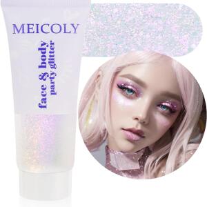 MEICOLY Fine Body Glitter (50ml): Color-changing glitter gel for body, face, hair, lips, and eyes. Long-lasting holographic sequins in sparkling pink, perfect for Halloween makeup.