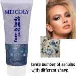 MEICOLY Black Face Glitter 50ml, Professional Glitter Body Paint, Mermaid Sequins Eye Glitter Face Painting for Halloween Cosplay SFX Makeup, Chunky Face Glitter Gel for Women and Kids