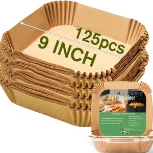 Large Air Fryer Disposable Paper Liners, 9 inches, 125 pcs, For 58 QT Air Fryers, Oilproof, Waterproof, Nonstick, Baking, Roasting, Microwave