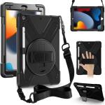 ZenRich Rugged Shockproof Case for iPad 9th/8th/7th Generation 10.2 inch (2021), with Pencil Holder, Rotating Hand Strap, Stand, Shoulder Strap, and Screen Protector (A-Black)