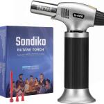 Sondiko Butane Torch S400, Refillable Kitchen Torch Lighter, compatible with all butane tanks. Features a safety lock and adjustable flame (butane gas not included).