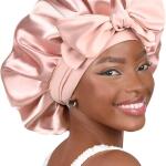 YANIBEST Satin Bonnet Silk Bonnet, Blush Pink, for Sleeping Double Layer Satin Lined Hair Bonnet with Tie Band, for Women Curly Hair