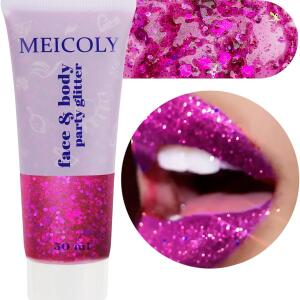 MEICOLY Purple Body Glitter (50ml): Mermaid face glitter gel for Halloween and music festivals. Sparkling glitter for face, eyes, lips, and hair, perfect for women.