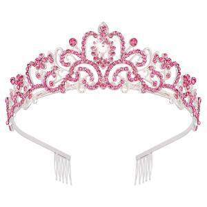 Didder Silver Tiaras: Elegant pink crystal crowns with combs, perfect for weddings, birthdays, proms, and parties for women and girls.