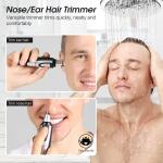 Ear and Nose Hair Trimmer: 2024 model with dual-edge blades for easy cleaning. Painless battery-operated trimmer for eyebrows and facial hair, IPX7 waterproof, suitable for men and women.