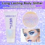 MEICOLY Sparkling Blue Body Glitter (50ml): Color-changing glitter gel for body, face, hair, lips, and eyes. Long-lasting sequins, perfect for Halloween and festival makeup.