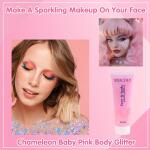 MEICOLY Chameleon Baby Pink Body Glitter: Color-changing glitter from pink to purple. Perfect for festivals, parties, Halloween, and as chunky glitter for face, body, and hair.